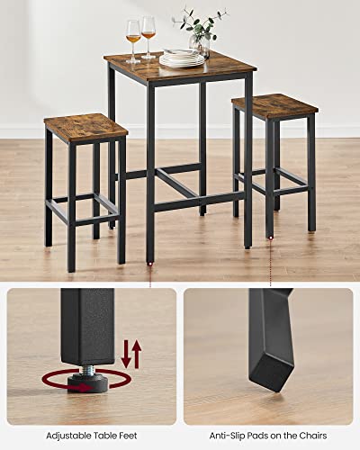 Vasagle Bar Table And Chairs Set, Square Bar Table With 2 Bar Stools, Dining Pub Bar Table Set For 2, Space Saving For Kitchen Breakfast, Living Room, Party Room, Rustic Brown And Black #TOP6