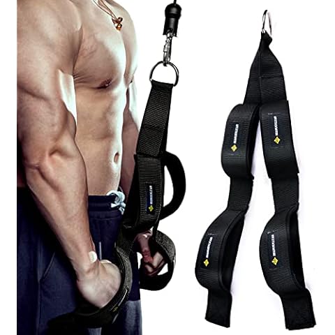 M MANUEKLEAR Tricep Rope Cable Attachment with 2 Sets of Handles, Greater Range of Motion, Tricep Pull Down Rope for Push Downs, Crunches, Facepulls for Professional Gym Cover