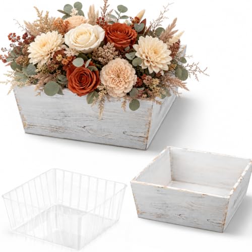 Dandat 2 Set 10 Inch Wooden Flower Box Rustic Table Centerpieces,White