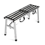 Folding Work Platform 39'(L) x12(W) Height Adjustment 19-27'(H) Portable Steel Step Ladder Stool for Home, Office, Workshop and Garage, Maximum Load 400lbs