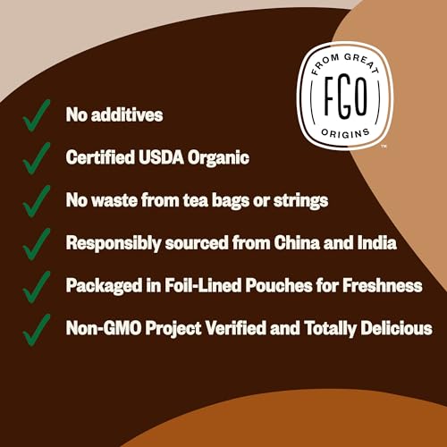 Image of FGO Organic Chai Tea, 4 Ounce Loose Leaf, Resealable Bag, Packaging May Vary (Pack of 1)