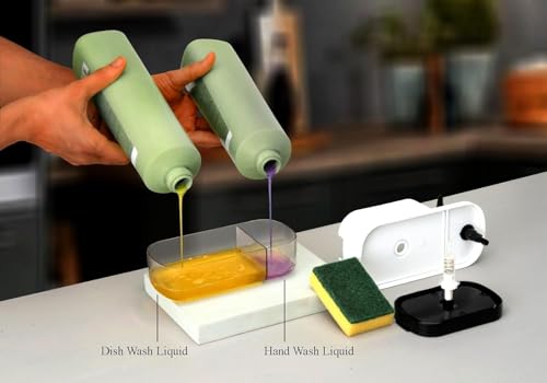Image of Plastic 3 in 1 Soap Pump Dispenser Dish Soap Liquid Dispenser Sponge Holder Dish Soap Pump Dispenser for Kitchen Sink Countertop Kitchen Bathroom (Multi-Color) (Multicolour)