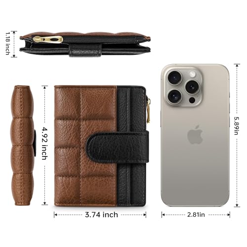 Small Wallet for Women RFID Blocking Card Holder Bifold Compact Wallets With Zipper Coin Pocket Black&Brown4