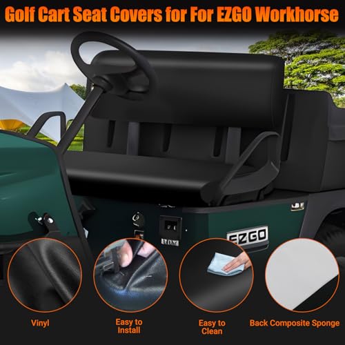 Image of Golf Cart Front Seat Covers Staple On Replacement for EZGO Workhorse Golf Cart Seat Black Micro Fiber Leather Seat Cover