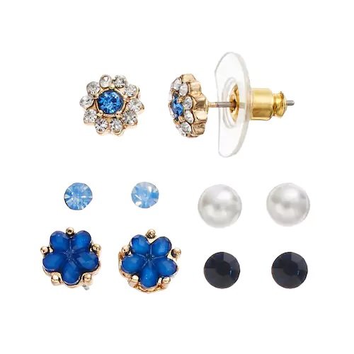 LC Lauren Conrad Flower Stud Earring Set, Blue, 5 Pairs