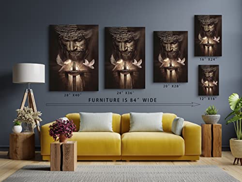Fchen Art Christian Jesus Lion Canvas Wall Art Jesus And The Cross And The Dove Of Peace Wall Decor Jesus Artwork Christian Wall Art Picture Of God Posters For Room Churches Ready To Hang 12X16 Inch #TOP5