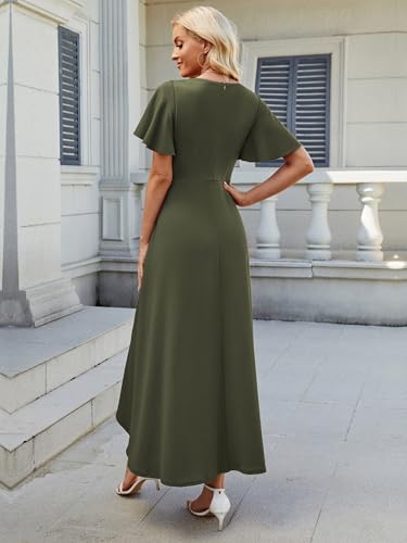 Image of QMZ Wedding Guest Dresses for Women V Neck Cocktail Dress Ruffle Sleeve A Line Evening Party Formal Dresses for Women