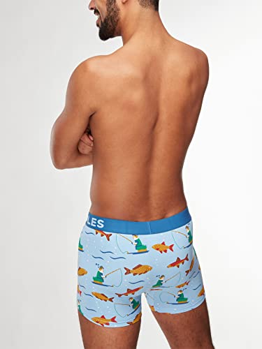 Dedoles Boxershorts Herren & Jungen Unterwäsche Trunks Baumwolle lustige Designs Dinosaurier Hamster Spiele Maulwurf Geschenk, Farbe Blau, Motiv Fischerei Unterhose, Gr. L