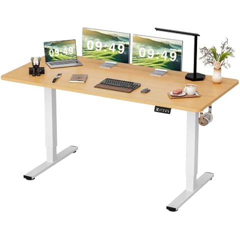 Furmax Electric Height Adjustable Standing Desk Large 63 x 24 Inches Sit Stand Up Desk Home Office Computer Desk Memory Preset with T-Shaped Metal Bracket, Wood Cover