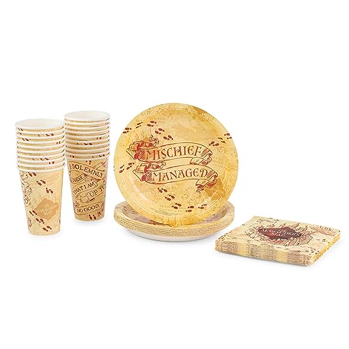 Image of Silver Buffalo Harry Potter Mischief Managed 60 Pack Partyware Disposable Paper Plates, Napkins, and Cups