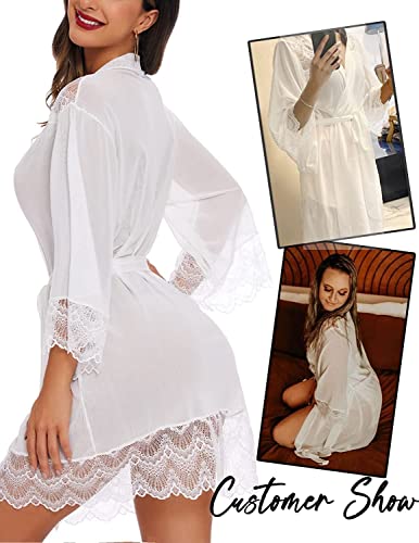 Avidlove Womens Lingerie Robe Lace Kimono Robe Sexy Bathrobe Babydoll Nightgown - Image 3