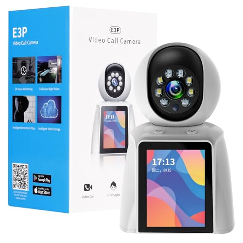 OKYUK Telecamera di sorveglianza interna, 3 MP, fotocamera interna a due vie, con schermo da 2,8 pollici, telecamera 2 K, sorveglianza esterna, telecamera WLAN a 360 gradi, per