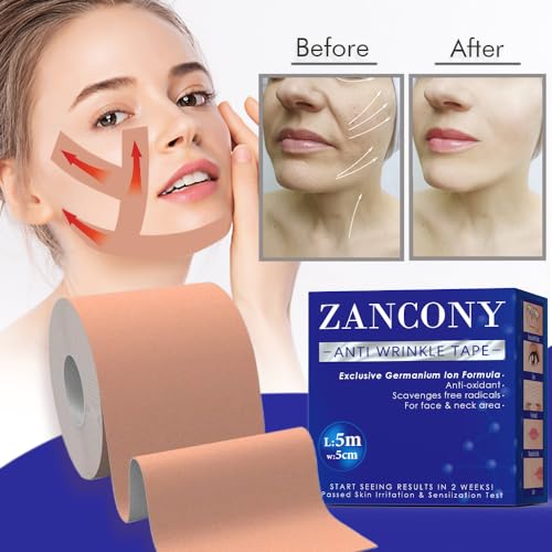 zancony Anti Wrinkle Patches Face tape Face Lifting Tape Gesicht Lifting der Kieferpartie und des Halses Anti Falten Patches Verwendung über Nacht für Falten des Kopfes Nackenfalten 5cm*5m