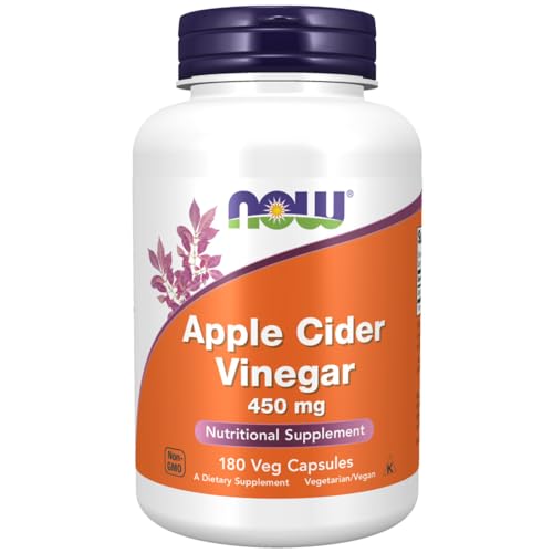 Now Foods, Apple Cider Vinegar (Vinagre de Sidra de Manzana), 450mg, 180 Cápsulas, Probado en Laboratorio, Sin Gluten, Sin Soja, Vegetariano