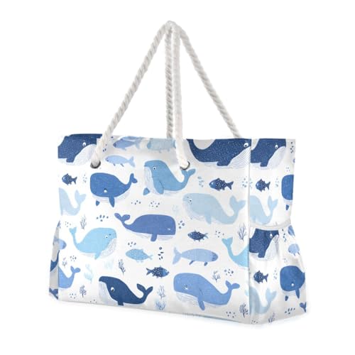 susiyo Whales Cute Beach Bags for Women Large Travel Tote Bag Waterproof Sandproof Lightweight Swim Pool Bag for Family Outdoor