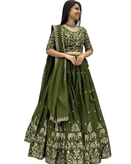 Embroidery Work Semi-Stitched Lehenga Choli for Women with Dupatta-picture-11