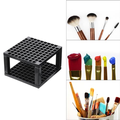 Image of PATIKIL 4pcs Black Plastic Paint Brush Storage Organizer, 96 Holes, Square, Minimalist, Artist Desk Makeup Pencil Holder