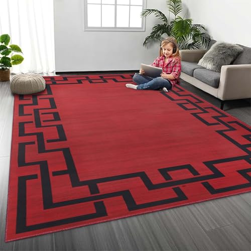 MOONLIGHT20015 Rugs Living Room Large 160x230 cm – Greek Key Style Red Area Rugs for Bedroom – Non Slip Modern Printed Carpet For Lounge Dining Room, Lexi