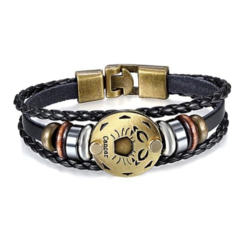 Image of Young & Forever Zodiac Sign Multi-Strand Genuine Leather Bracelet for Men & Boys - Adjustable Tribal Wristband with Antique Metal Charm