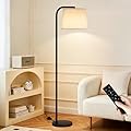 Ambimall Remote-Controlled Floor Lamp - Color Temperature Adjustable and Fully Dimmable, Standing Lamp for Living Room with Rotating Head, Tall Lamp for Bedroom, 9W Bulb Included (Black and Beige)