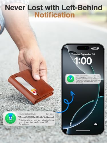 Wallet for Men, Works with Apple Find My, Wallet Tracker, Trifold Leather Card Wallet, Minimalist Front Pocket Wallet for Men, RFID Blocking, Multi Card Slots, Credit Card Holder, Brown4