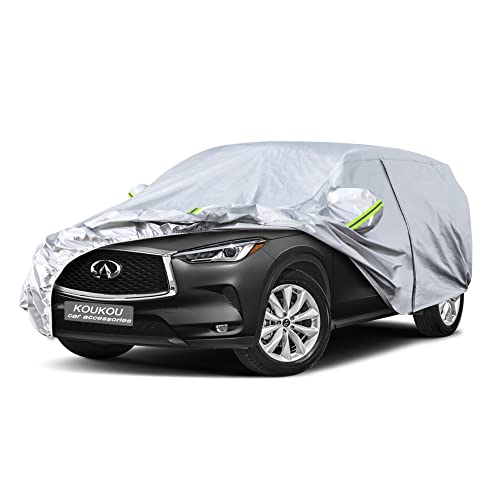 Image of KouKou 6 Layers Car Cover Custom Fit Infiniti QX50 from 2013 to 2025, Waterproof All Weather for Automobiles, Sun Rain Dust Snow Protection. (Ships from US Warehouse, Arrive Within 3-7 Days), Silver