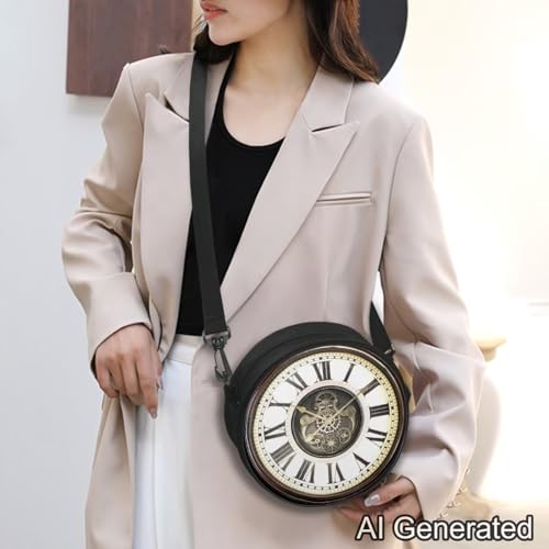 Image of Women Novelty Round Clock Shape Zippered Clock Purses for Women Tote Handbag Shoulder Bag, Gift for Mom Girlfriend