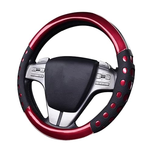 Image of NIKAVI Fashion Steering Wheel Cover - Red Color | Size - Medium | Diameter 38 cm | O-Type | Car Steering Wheel Protector, Anti-Slip, Stylish Leather Finish Grip Cover for Round Steering Wheels