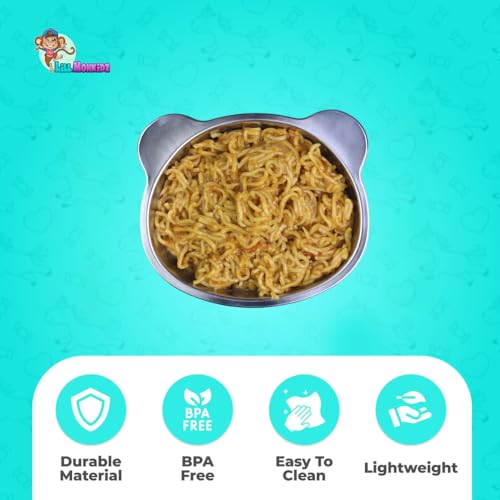 Image of LiLLMONKiDZ Stainless Steel Panda Design Bowl for Kids, 500ml Capacity Soup & Maggie Bowl Set, Adorable Animal Printed Snack Bowl Set