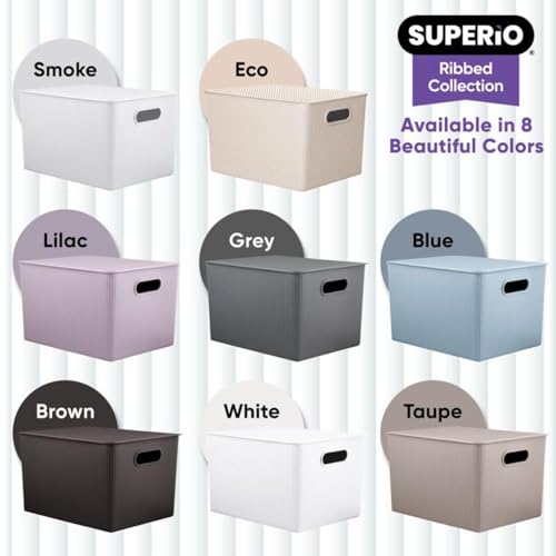 Image of Superio Ribbed Collection - Decorative Plastic Basket Open Home Storage Bins Organizer, Blue Containers for Organizing Closet Storage Bins for Shelves (Bin with Lid- Extra Large (22 Liter), 2 Pack)