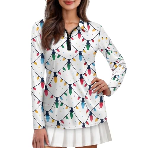 POLERO Women's Long Sleeve Golf Shirts Printed Long Sleeve Zip Up Shirt Athletic Casual Golf Tops