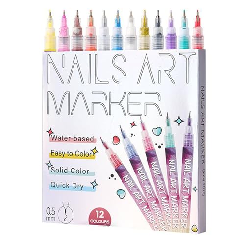 Marqueurs pour ongles anti-bavure 12 pièces au séchage rapide pour dessin précis
