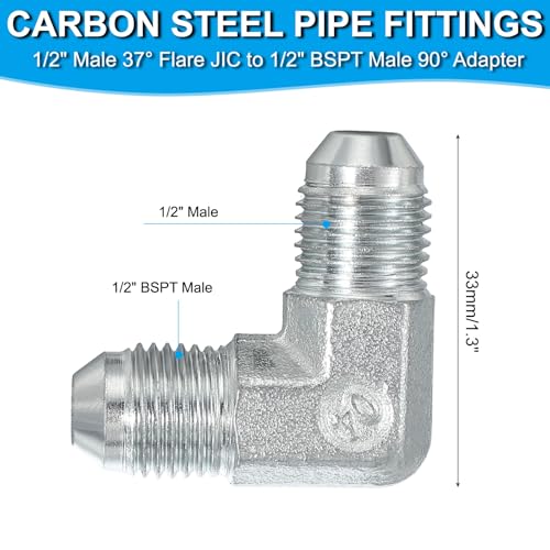 Image of PATIKIL Hex Reducing Nipple Connectors Pipe Adapter 1 /2 inch Male 37 Flare JIC x 1 /2 inch g Male 90 Adapter, Pipe Fitting Reducer Nipple Adapter Plated Steel Hydraulic Fitting