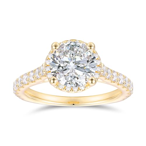 14K Moissanite Engagement Rings, 14K White Gold Ring, 14K 2ct Round cut Moissanite Rings for Women