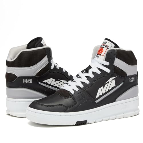 Avia 821 High Top Sneakers for Men, Indoor or Outdoor Mens Basketball Shoes - Black/White Trim, 10.5