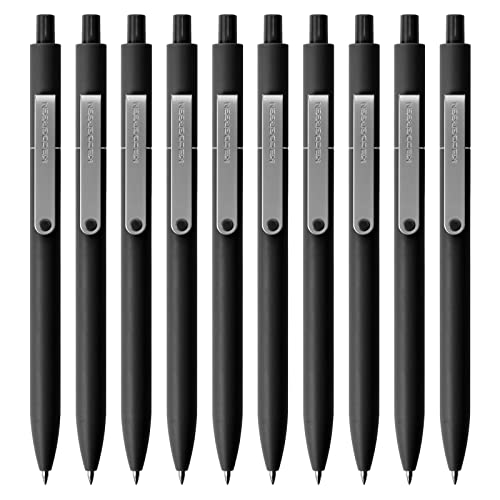 Kaco Retractable Refillable Gel Ink Pens 0.5Mm Fine Point (Midot, 10 Pieces - Black Ink - Black Barrel) #TOP16