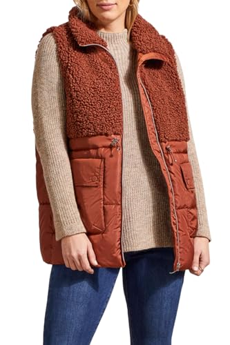 Tribal Women's Mock Neckline Sherpa and Nylon Combo Zip-up Bungee Drawcord Vest - Main Image