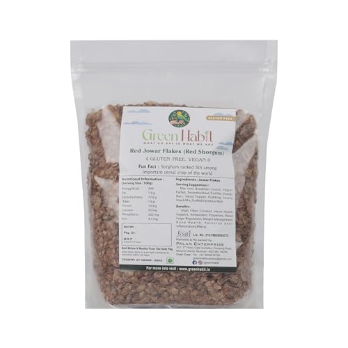 Image of GreenHabit Red Jowar Flakes 1.5 kg - Nutritious and Gluten-Free Red Sorghum Cereal - High Fiber Breakfast Vegan (Red Jowar Flakes, 1.5 kg)