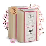 Savon au Lait d'Anesse Bio 2x115g - Naturel à 98% - Savon corps et visage - Savon Parfumé Fleur de Cerisier - Fabriqué en Provence