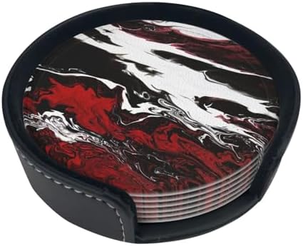 Cat Starry Night Leather Coasters – Set Of 6 Round PU Leather Coasters With Holder