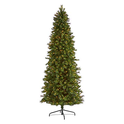9ft. Slim West Virginia Mountain Pine Artificial Christmas Tree with 600 Clear Lights and 1359 Bendable Branches, Green