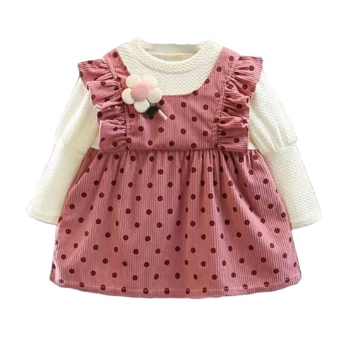 Image of Bold N Elegant Baby Girls Cute Polka Dot Corduroy Long Sleeve Pinafore Dress for Infant Toddler Baby Girls