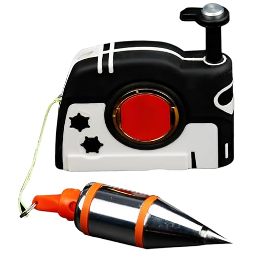 Sacolin Construction Plumb Bob with Auto Retractable Reel, Plumb Bob with String, Drop Line, Metal Housing, Strong Attachment Force, Black and White, for Vertical Alignment, Building, Surveying