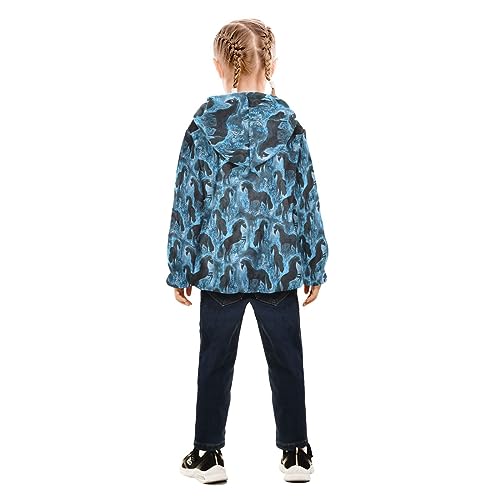 Black Horses Blue Floral Boys Fleece Hoody Jacket Zip Up Coat Warm Fall Winter Plush Jacket Long Sleeve Outerwear4