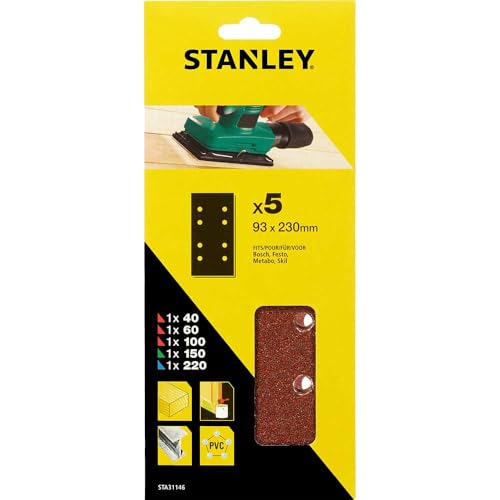 Stanley 1/3 Sheet Sander Mixed Wire Clip Sanding Sheets X 5