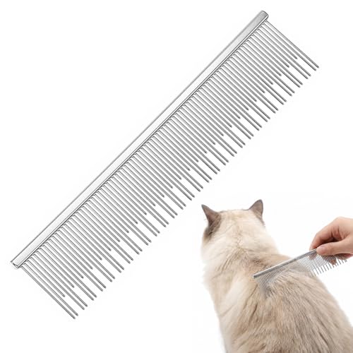 6 Inches Stainless Steel Dual Tooth Cat Comb, Deshedding Dematting Detangler Grooming Tool For Long Haired Cats, Pet Hair Removal Brush