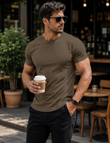 Image of JMIERR Mens Short Sleeve T Shirt Summer Muscle Slim Fitted Crewneck Longline Tees Shirts for Gym Workout
