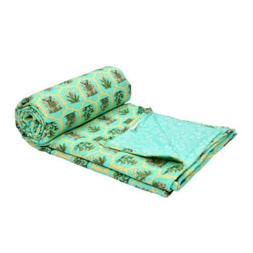 Image of Home Ecstasy 100% Cotton Mulmul Reversible Dohar for Single Bed 210 GSM (56 x 88 inches), Green