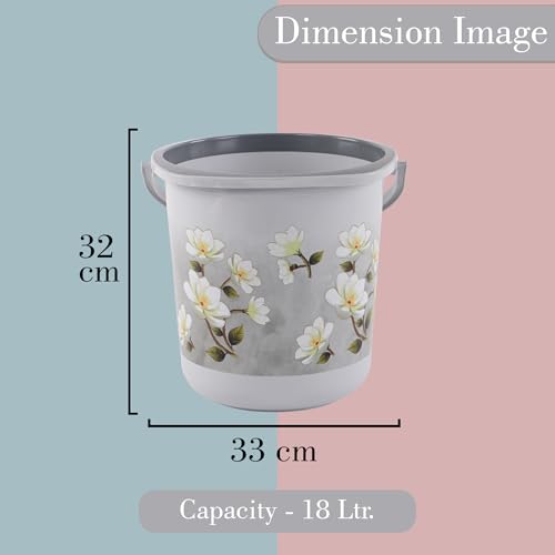 Image of Kuber Industries 3 Pcs Plastic 18 Ltr Bucket for Bathroom | Sturdy and Easy Grip Handle | Big Bucket for Bathing | Water Storage Bucket for Home | Bathroom Bucket Shower | Floral Print - Grey