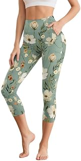 Irisjudy Leggings for Women Graffiti Butterfly Plus Size Capri Leggings with Pockets, Peacock Rooster Butt Lifting Yoga Pants